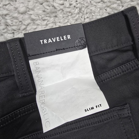 Banana Republic Traveler Jeans Mens 40x32 Black Slim Fit Straight Mid Rise Pants - Picture 7 of 13
